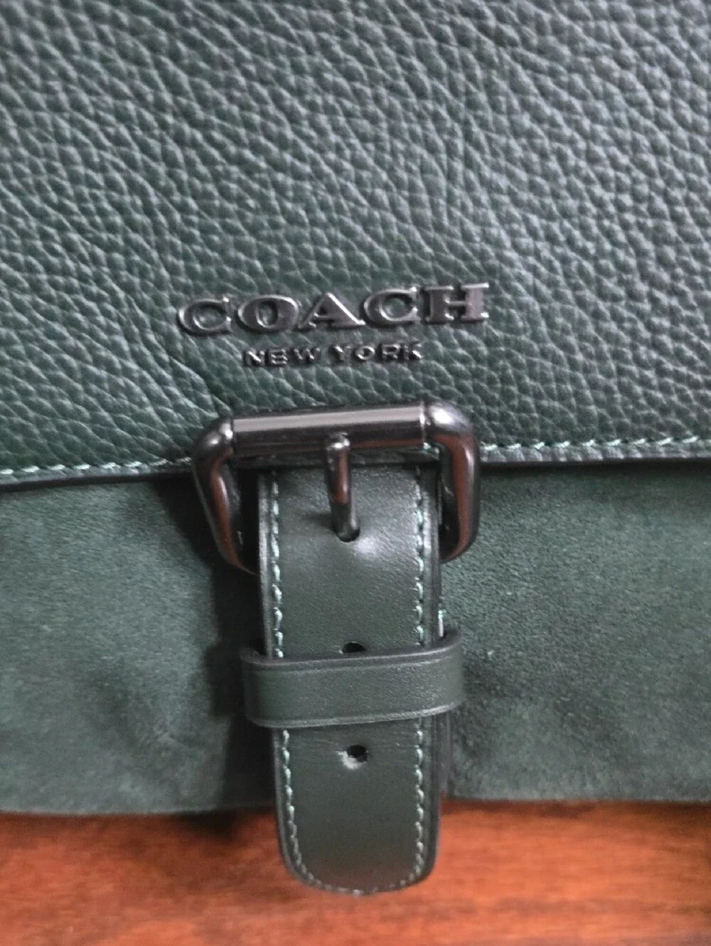 Coach Hudson Forest Green Leather & Suede Crossbody Messenger